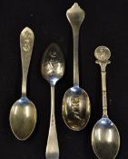 4x early c.20th embossed golfing figure silver tea spoons - featuring Vic golfing figures to 2x