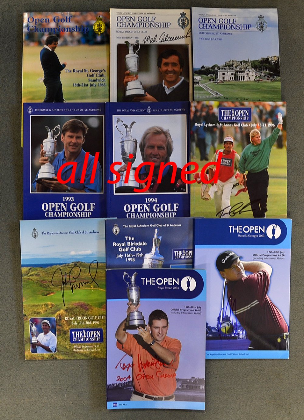 10x Open Golf Championship signed programmes - each individually signed by the winner from 1980's