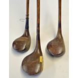 3x R Forgan St Andrews large head woods to incl Scotia Ivorine face shallow head driver with brass