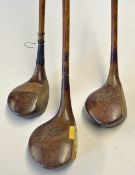 3x R Forgan St Andrews large head woods to incl Scotia Ivorine face shallow head driver with brass