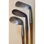 3x R Forgan & Son St Andrews Crown model irons to incl a mashie, m/niblick with Tom Stewart Pipe