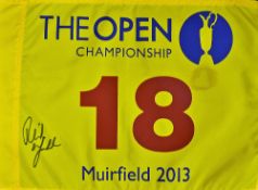 2013 Muirfield Open Golf Championship 18th hole pin flag signed by the winner Phil Mickelson