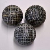 3x Silver Town gutty golf balls - all with various degrees of strike marks