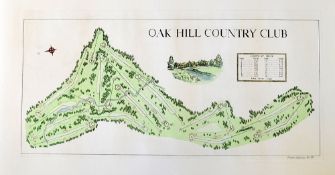 Oak Hill Country Club Golf Course - hand crafted coloured course plan from The Windsor Collection of