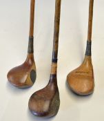 Composed set of playable woods to incl Joe Kirkwood by Cochrane driver with central alloy sole