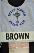 1985 European Ryder Cup golf tournament official caddy bib and photographs- issued to Ken Brown's