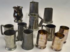 8x various pewter golf tankards from 1930's onwards incl The Daily Telegraph and Morning Post