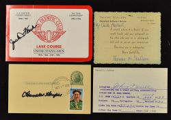 4x US Major Golf Champions autographs with 2x on special made cards - to incl Johnny Farrell (1928