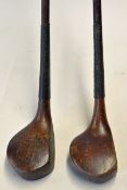 2x scare head drivers to incl Auchterlonie and J Morton Renfrew both with dark stained persimmon