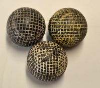 3x unnamed mesh gutty golf balls - all used and showing various degrees of strike marks