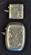 Sterling Silver Golfing Vesta Cases the larger with embossed crossed clubs, the smaller with