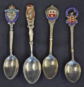 4x Silver and Enamel Golf Spoons including St Dunstan's GC 1924, Hanger Hill GC 1913, Southampton GC