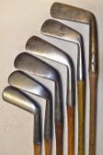 6x smf irons to incl R Forgan & Son St Andrews Crown Model cleek, plus 4x other unnamed cleeks and a
