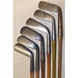 6x smf irons to incl R Forgan & Son St Andrews Crown Model cleek, plus 4x other unnamed cleeks and a