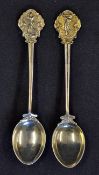 2x Silver Golfing Spoons both depicting a golfer in swing pose 1921 and 1932 unnamed, wt 2oz -