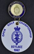 Early 1967 Hoylake Open Golf Championship Player's Enamel Badge and rare bag tag - won by Roberto Di