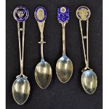 4x Silver and Enamel Golf Spoons including Blackpool GC 1920, Priory GC 1934, Screen Golf Society