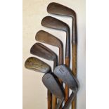 7x various irons to incl Tom Stewart mid iron, Gibson deep face mashie, Winton flanged wide sole