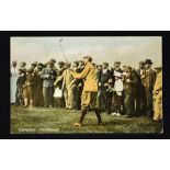 Harry Vardon Open Golf Champion coloured golfing postcard-titled Vardon Pitching published by Millar