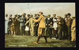 Harry Vardon Open Golf Champion coloured golfing postcard-titled Vardon Pitching published by Millar