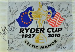 2010 Celtic Manor Ryder Cup signed pin flag - signed by all 14 European players to incl Colin