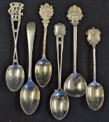 6x Early 20th Century Silver Golf Spoons all with golf club motifs to top, Worlebury, Gorleston on