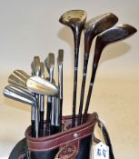 Set of early Ernest Derrick London steel coated clubs to incl 3x woods 1.2&3 and 7x irons 2,3,4,5,