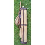 Interesting Bridge Steel leather and canvas shaped golf bag with folding travel hood/pocket and a