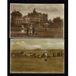 2x St Andrews Golf Course Golfing real photograph postcards - to incl "1st Tee St Andrews" Serial no