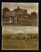 2x St Andrews Golf Course Golfing real photograph postcards - to incl "1st Tee St Andrews" Serial no