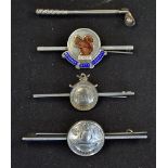 Selection of Silver Golf Bar Brooches to include a club and ball brooch, an enamel squirrel BHGC