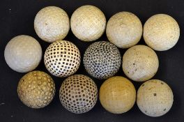 12x various rubber core golf balls to incl bramble, recess and square mesh dimples - stamped