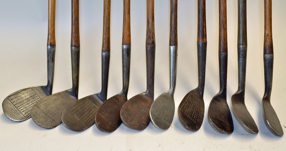 10 x assorted irons from a mashie to niblicks by makers Tom Stewart, Gourlay Forgan, Winton, F Ayres
