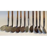 10 x assorted irons from a mashie to niblicks by makers Tom Stewart, Gourlay Forgan, Winton, F Ayres