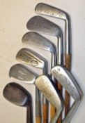 8x assorted mashie and niblick irons to incl 5x Rustless namely Forgan Meteor large head mashie,