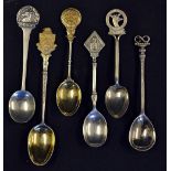 6x Silver Golf Spoons to include Gymkhana GC 1926, SFGC 1924, Cavendish GC 1932, Romford GC 1927,