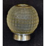 Silver mounted Glass Golf Ball Inkwell hallmarked sterling silver to the bottom, in G condition