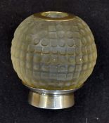 Silver mounted Glass Golf Ball Inkwell hallmarked sterling silver to the bottom, in G condition