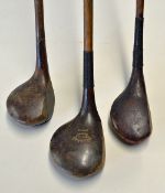 3x various woods to incl Alex Patrick large persimmon shallow head driver, "Bulldog" spoon stamped