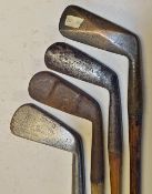 4x interesting irons to incl bronze diamond back driving iron, Halley's Cross Sword Sammy, Gibson "