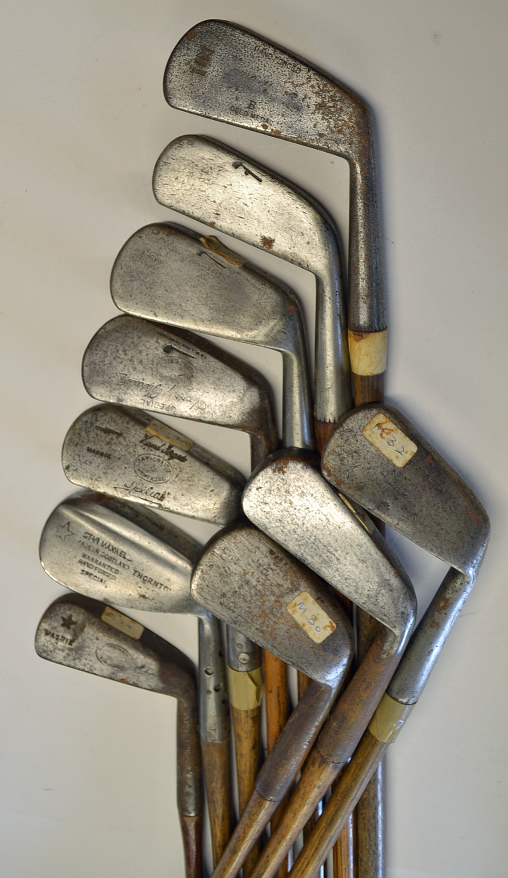 10x various smf and other irons Harry Vardon /Tom Stewart sand iron (shortened), Maxwell m/