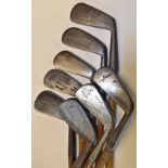 8x assorted irons to incl Harry Vardon Signature mid iron with Tom Stewart pipe mark, Gibson Logan's