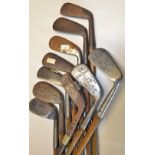 10x various irons to incl A Aitken Gullane stainless mashie, Logan's Genii m/niblick, Spalding