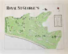 Royal St George's Golf Course - hand crafted coloured course plan from The Windsor Collection of