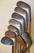 9x various irons - incl 4x Forgans, a mid iron, 2x mashies and a jigger, 2x Tom Stewart mashie and