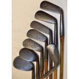 8x various irons to incl 2x niblicks by Anderson and J.B Halley, 3x mashies by Spalding, Nicoll