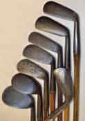 8x various irons to incl 2x niblicks by Anderson and J.B Halley, 3x mashies by Spalding, Nicoll