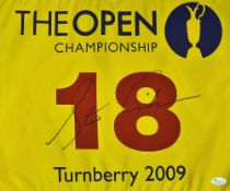 2009 Turnberry Open Golf Championship 18th hole pin flag signed by the winner Stuart Cink