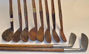 10x various mashie and m/niblick irons - incl a Gibson/George Duncan autograph stainless jigger