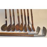 10x various mashie and m/niblick irons - incl a Gibson/George Duncan autograph stainless jigger